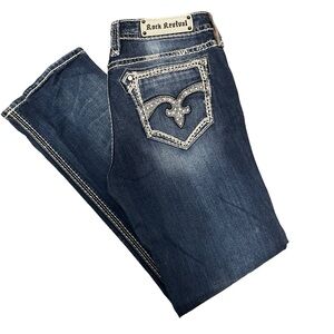 Rock Revival Luxor Skinny Bling Dark Wash Low Rise Jeans Size 32